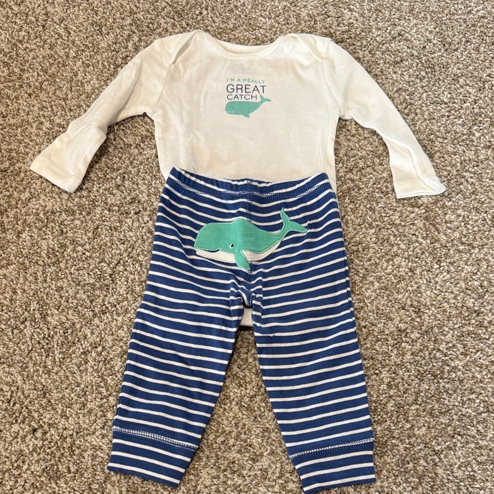 Carter's Cream and Blue Whale Matching Set